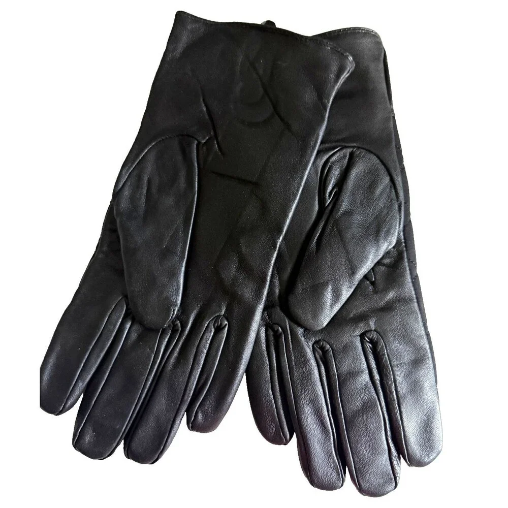 Adrienne Vittadini 100% Cashmere Lined Ladies Gloves Black Quilt Top Leather XL